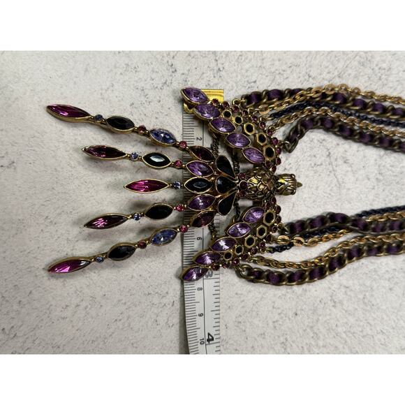Rare Betsy Johnson Phoenix Rises Statement Necklace Purple Sparrow Bird chain - Picture 10 of 11